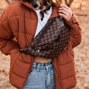 NWT CHECKERED FANNY PACK-BROWN